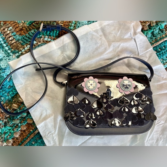 kate spade Handbags - Kate Spade Zibbi Medium Flap Shoulder + Crossbody Bag Navy Blue & Purple Owl